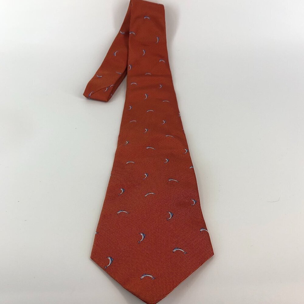 Brooks Brothers Orange With Blue Fish Silk Tie NWT
